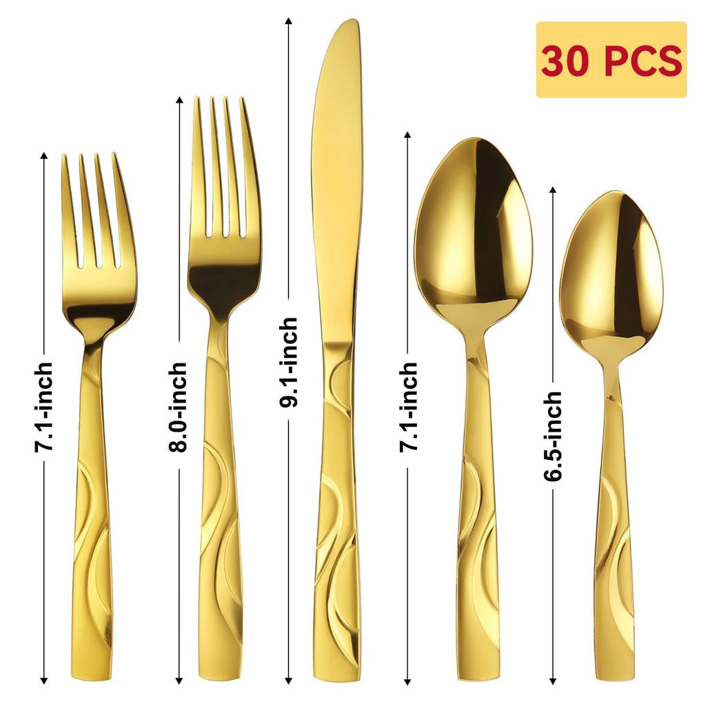 30-Piece Gold Silverware Set for 6