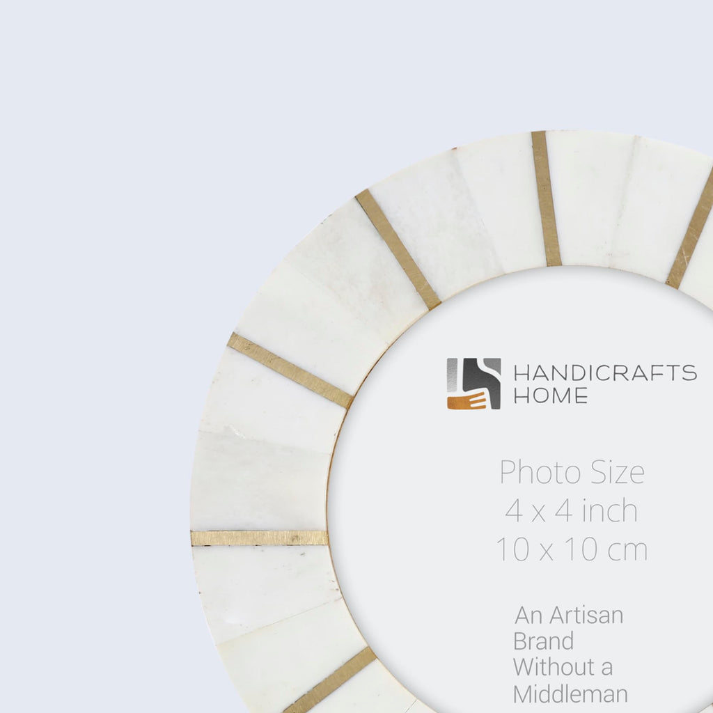 Handmade Bone Inlay Brass Small Round Picture Frame, 4x4