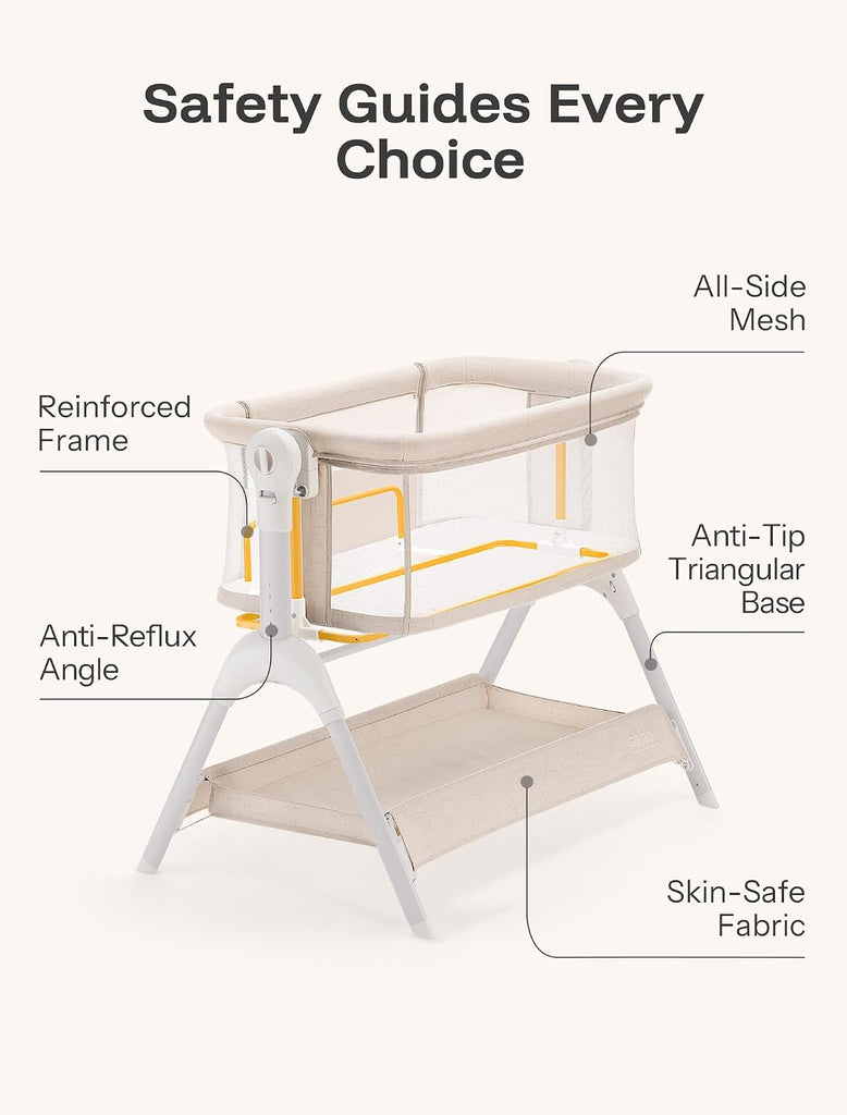 Cuddly Sway Baby Bassinet Bedside Sleeper, 3 in 1 Rocking Bassinet | Full Mesh Sides, Memory Foam Mattress, Cotton