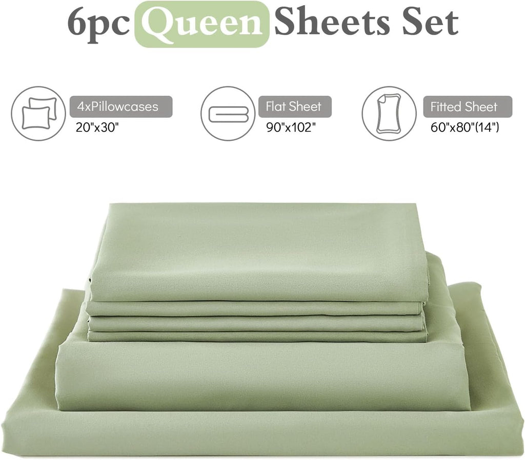 Sheets Set 6 Piece,Hotel Luxury Super Soft 1800 Series Microfiber Bed Sheets Set-Wrinkle Free
