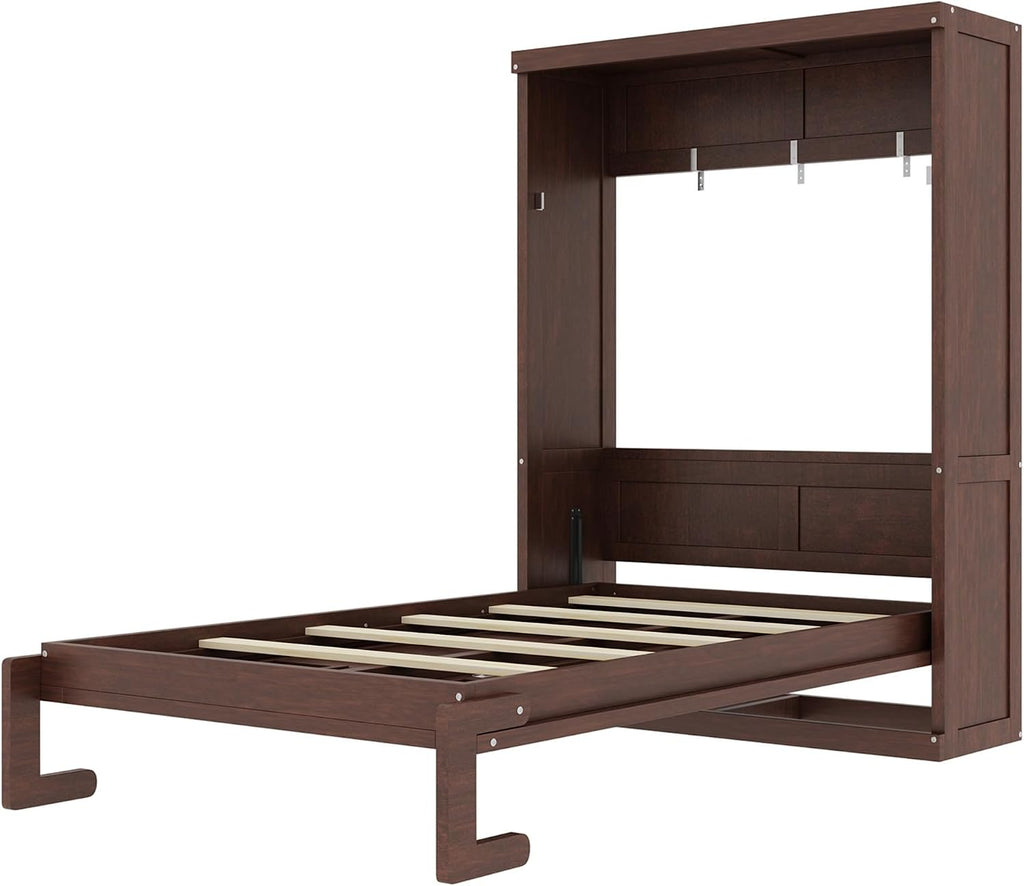 Twin Farmhouse Murphy Bed,Solid Wood Folding Vertical Murphy Wall Bed Cabinet for Bedroom Office,Space-Saving