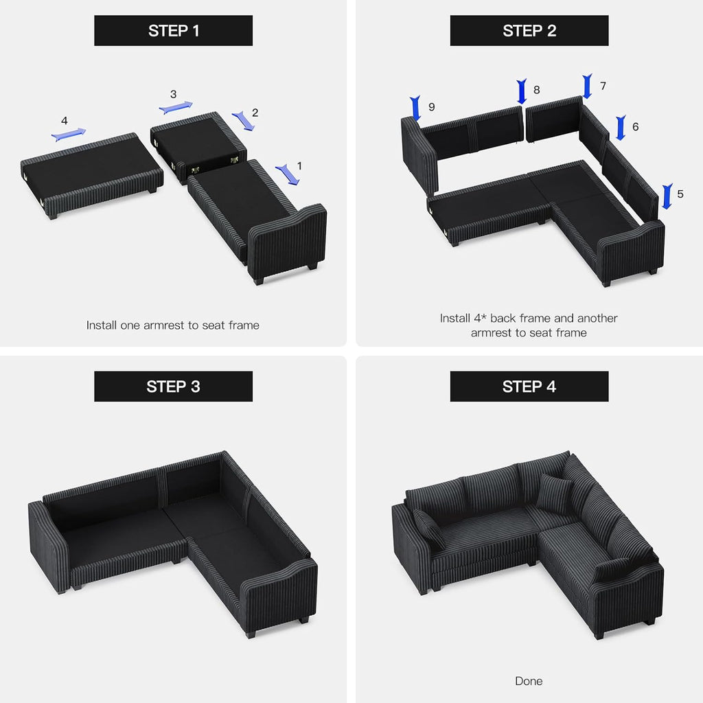Convertible Sectional Couch with Chaise Corner Sectional Sofa L Shaped Couch Reversible Corner Upholstered