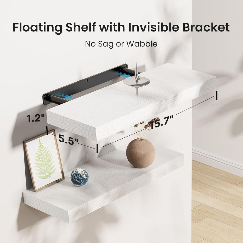 Floating Shelves, Wall Shelves /Living Room/Bedroom/Kitchen Decor, White Shelves with Invisible Brackets Set of 3
