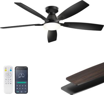 52 Inch Ceiling Fans with Lights, Remote & App Control, Quiet Reversible DC Motor, 6 Speeds, Dimmable 3CCT LED Light