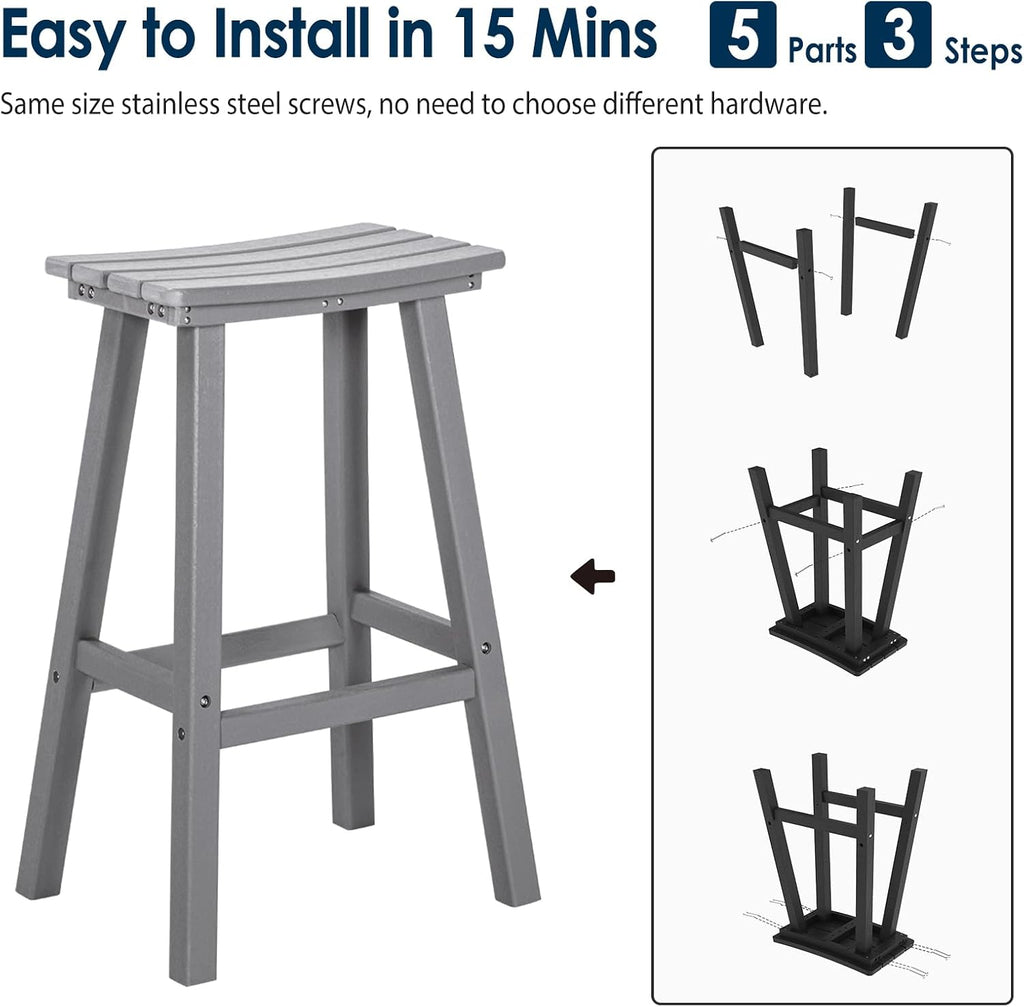 29 Inch Outdoor Bar Stool, HDPE Bar Chairs with Footrest, Weather Resistant Waterproof Bar Stools Outside Bar Height