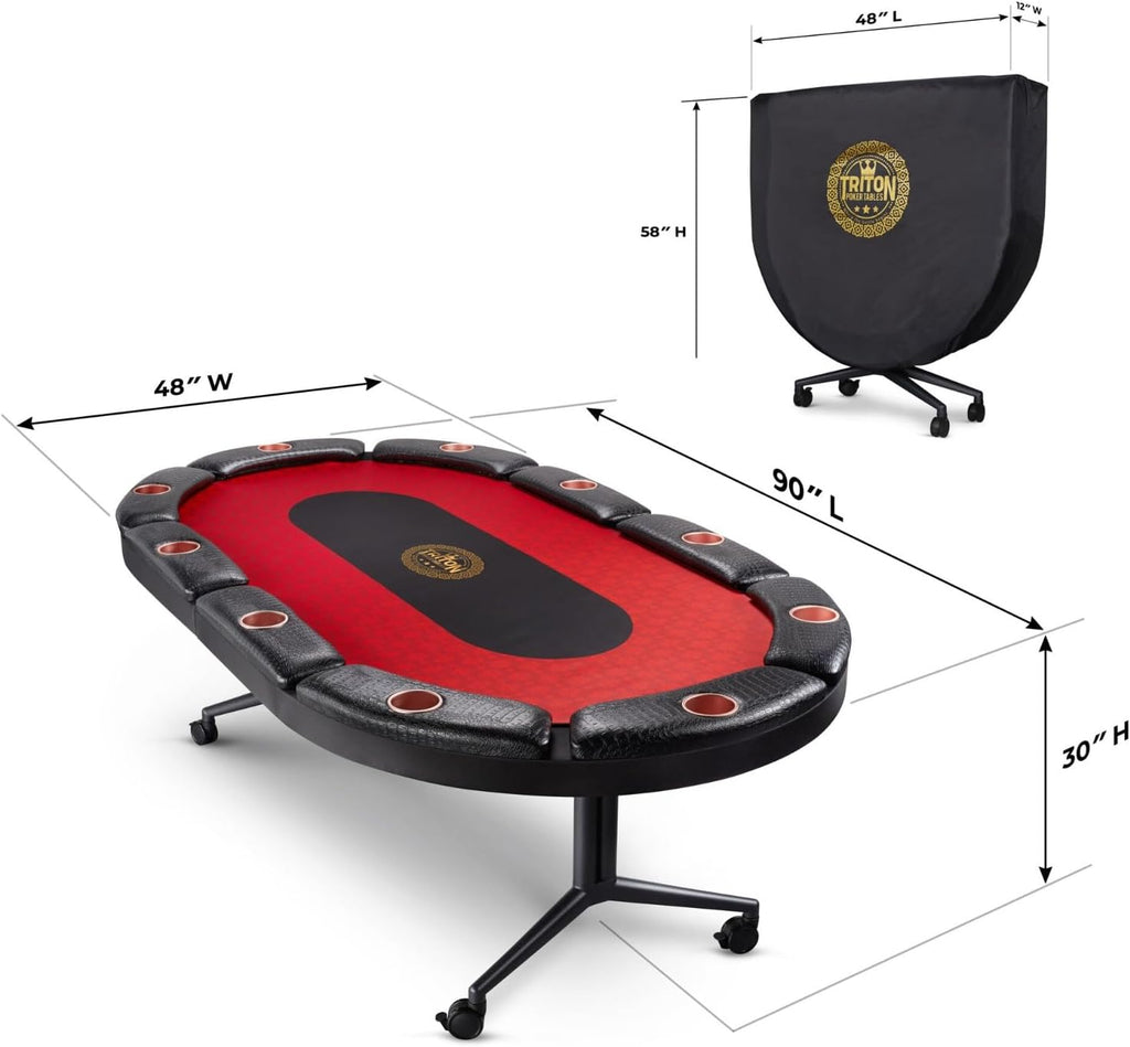 Triton Premium Foldable Poker Table - Poker Table for 10 Players Long-Lasting, Luxurious Vegas Style Casino