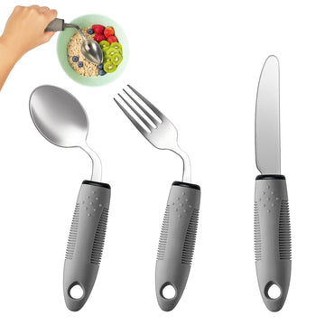 3-Piece Adaptive Utensils Set - 42° Angled Parkinsons Utensils, 2.5 oz Weighted Utensils for Tremors and Parkinsons