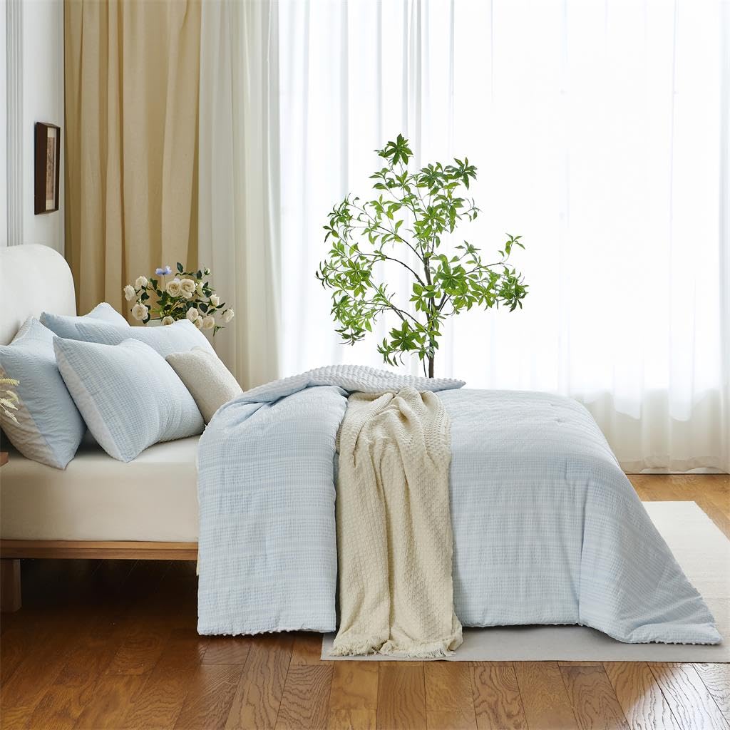 Boho Comforter Set 2 Pieces Sky Blue Stripe Bedding Set