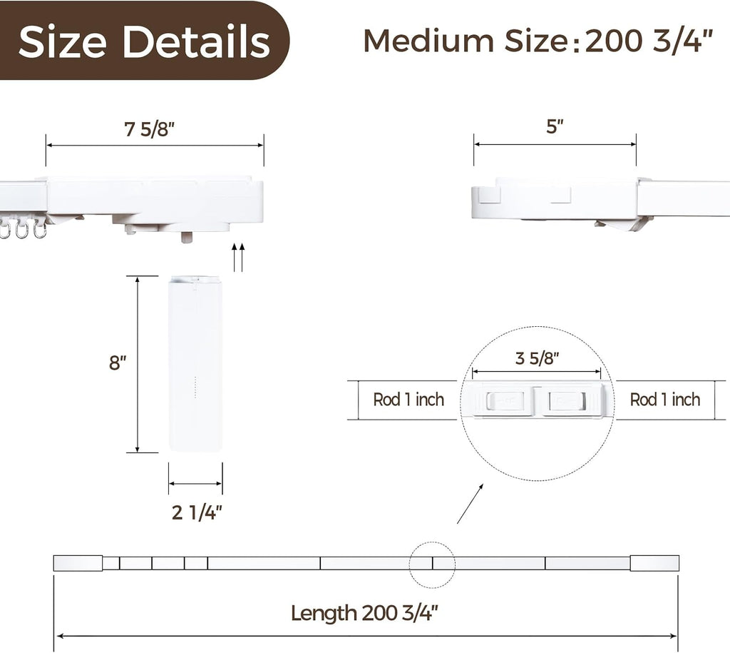 Electric Smart Curtain Track for Ceiling Mount and Wall Mount, 200 Inches Motorized Curtains Rail System Compatible