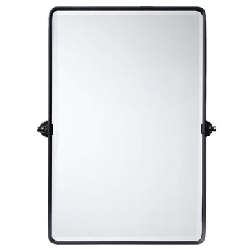 Matt Black Pivot Rectangle Bathroom Vanity Mirrror Farmhouse Tiltable Rounded Metal Framed Pivoting Bathroom Mirror