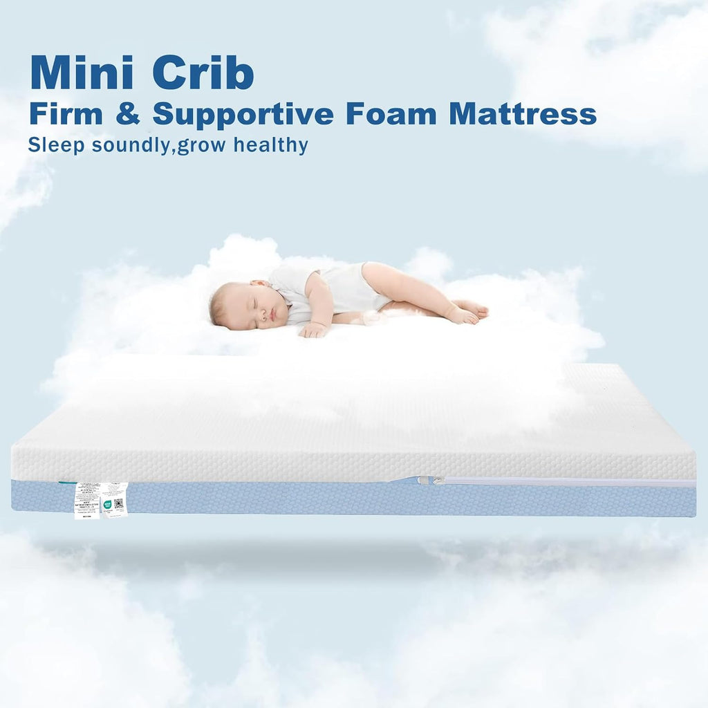 Mini Crib Mattress 38" L x 24" W, Dual-Sided Premium Foam Mattress with Removable and Washable Cover, Breathable