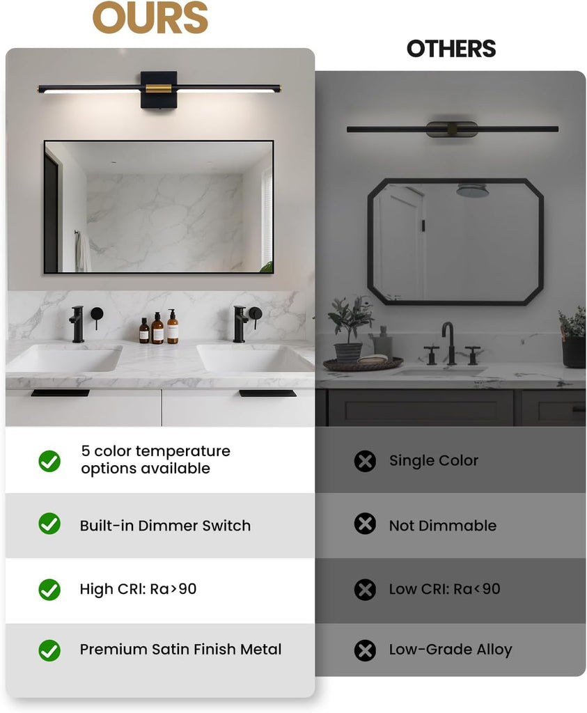 Black Gold Vanity Light Fixtures Over Mirror 30 inch LED Bath Sconces IP44 5CCT Adjustable Morden Picture Lights for
