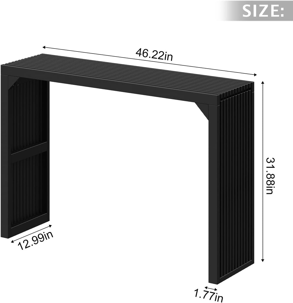 Narrow Console Table - 46" Solid Wood Farmhouse Table with Storage (Black)