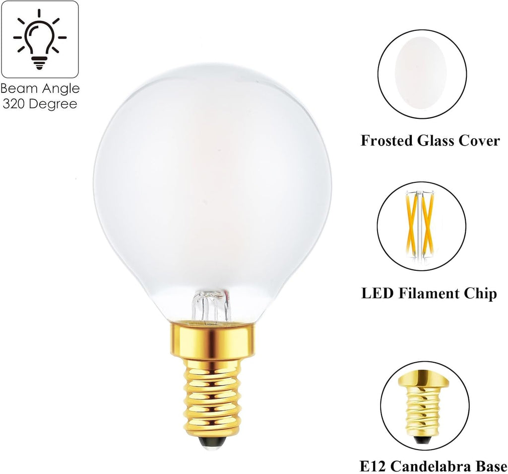 G16.5 Light Bulb 40 Watt Equivalent E12 Candelabra Base Globe LED Bulbs, E12 LED Globe Bulb Dimmable 4W 2700K Warm (6 Pack)