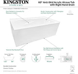 VTAM6032R21TS 60-Inch Acrylic 2-Wall Corner Alcove Tub with Right Hand Drain, White