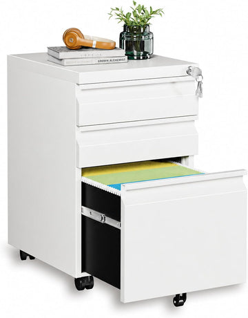 3 Drawer Mobile File Cabinet with Lock, Fully Assembled | Under Desk Metal Filing Cabinet Organization, Fits