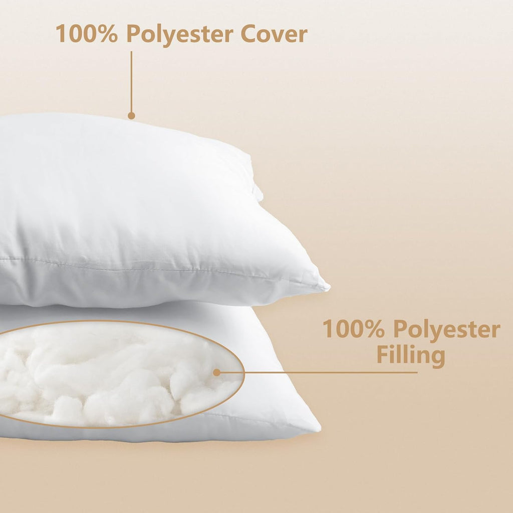 Luxury Throw Pillow Inserts, 18 x 18 inches Hypoallergenic Ultra Soft White Polyester Microfiber Durable - Set of 8