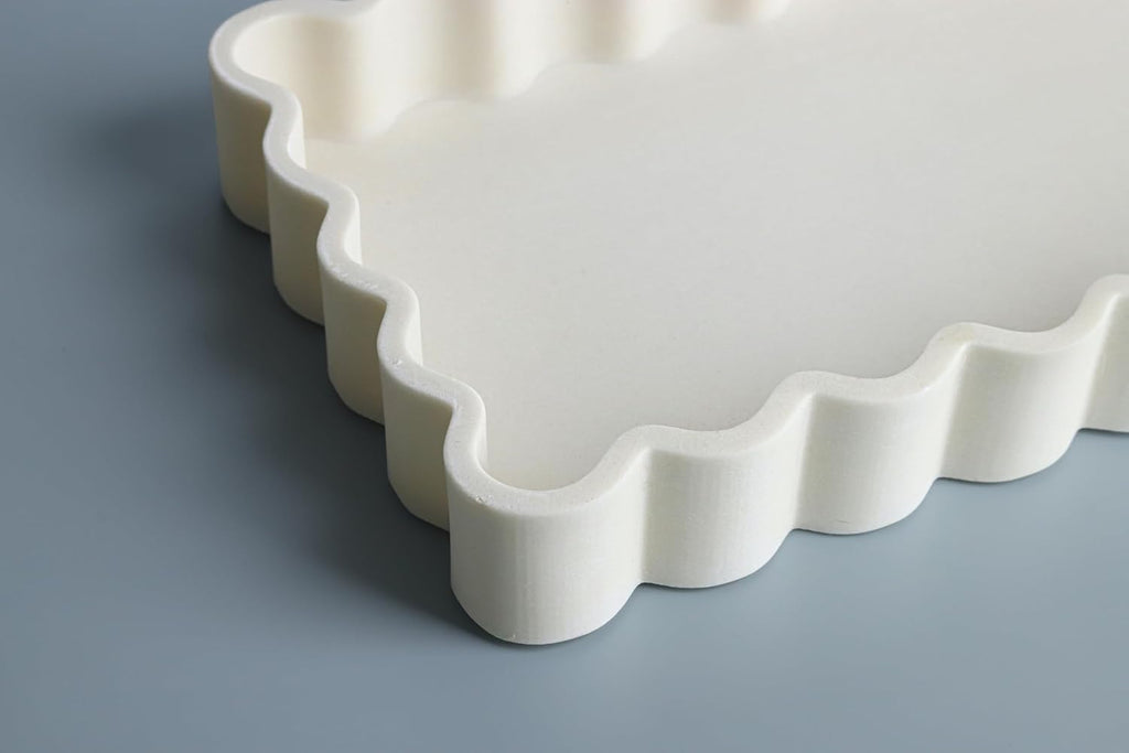 Wavy Edge Decorative Tray,Rectangular Concrete Tray for Coffee Table Decor,13.8X5.9X1.5 Inches(Beige)