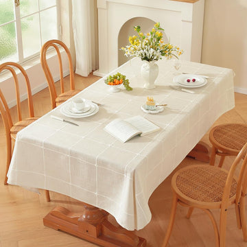 White Linen Tablecloth Rectangle 53 x 86 Inch, Cotton Linen Table Cloth Rectangle Heavy Weight Washa