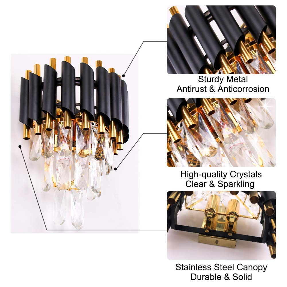 Black and Gold Crystal Wall Sconce, Modern E12 Wall Light