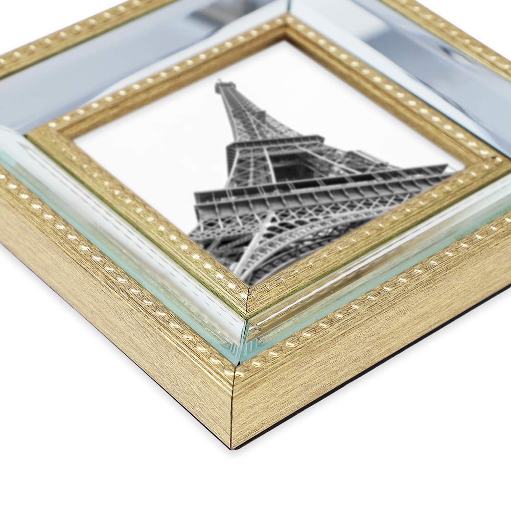 Jacobs 8x10 Gold Mirror Bead Picture Frame - Classic Mirrored Frame with Dotted Border Made for Wall Display