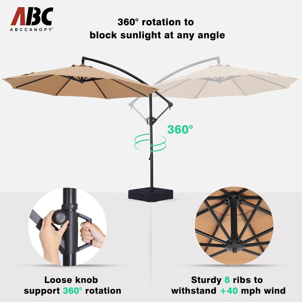 10FT Cantilever Patio Umbrella with base included - Khaki