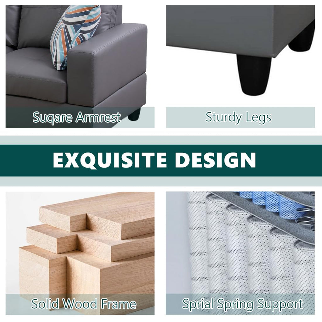 Faux Leather Sectional Sofa Couch, Modern L-Shaped Couch, Modular Sectional Sofa Set, 103.5" Corner Chaise Lounge