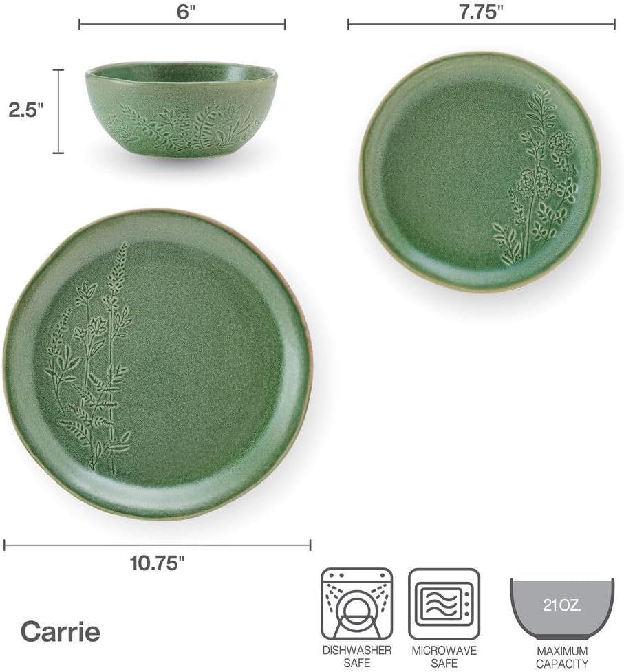 Carrie 12 Piece Dinnerware Set, Service for 4, Green