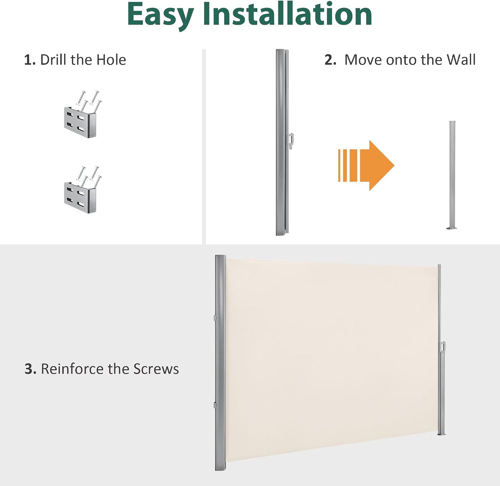 78" x 138" Aluminium Patio Retractable Side Awning, Fully Assembled Waterproof Sunshade Privacy Screen for Garden