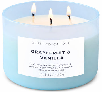 Grapefruit Vanilla 3-Wick Soy Candle, 15.8 Oz Large Scented Candle
