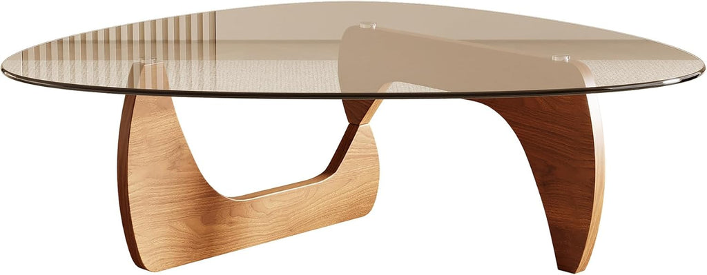 Morden Coffee Table, 42.5" x 28.5" x 16.1" Triangle Tempered Glass Top, Color: Natural Wood