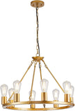 Gold Wagon Wheel Chandelier, 8 Lights Dining Room Light Fixture,23.6" Golden Metal Kitchen Island Lighting Round Pendant Light Hanging Lamp for Foyer Living Room Entryway,Height Adjustable,E26 A105-B0D78CMMRJ