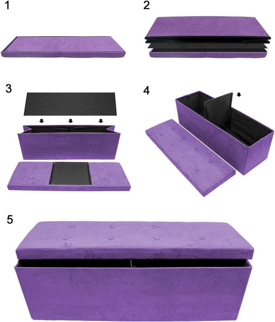 Storage Ottoman Bench - 43 in Purple Toy Box , End of Bed, Bedroom Bench Large Folding Chest Seat Trunk Blankets