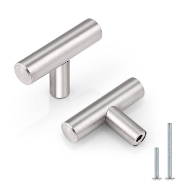 5 Pack Euro Style Round T Bar Satin Nickel Cabinet Knobs, Single Hole Stainless Steel Kitchen Cabinet Handles Dresser