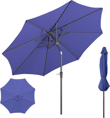 Outdoor Patio Umbrella with One Push Button Tilt and Crank, 8 Sturdy Ribs Market Table Umbrella