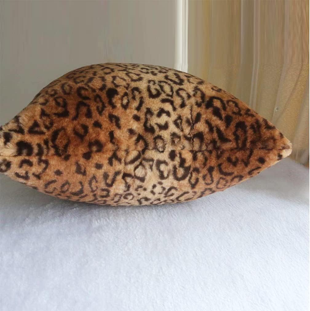 Faux Fur Throw Pillows, Set of 2 Decorative Square Couch Pillow Covers, Leopard Cheetah Print Luxury Soft Plush