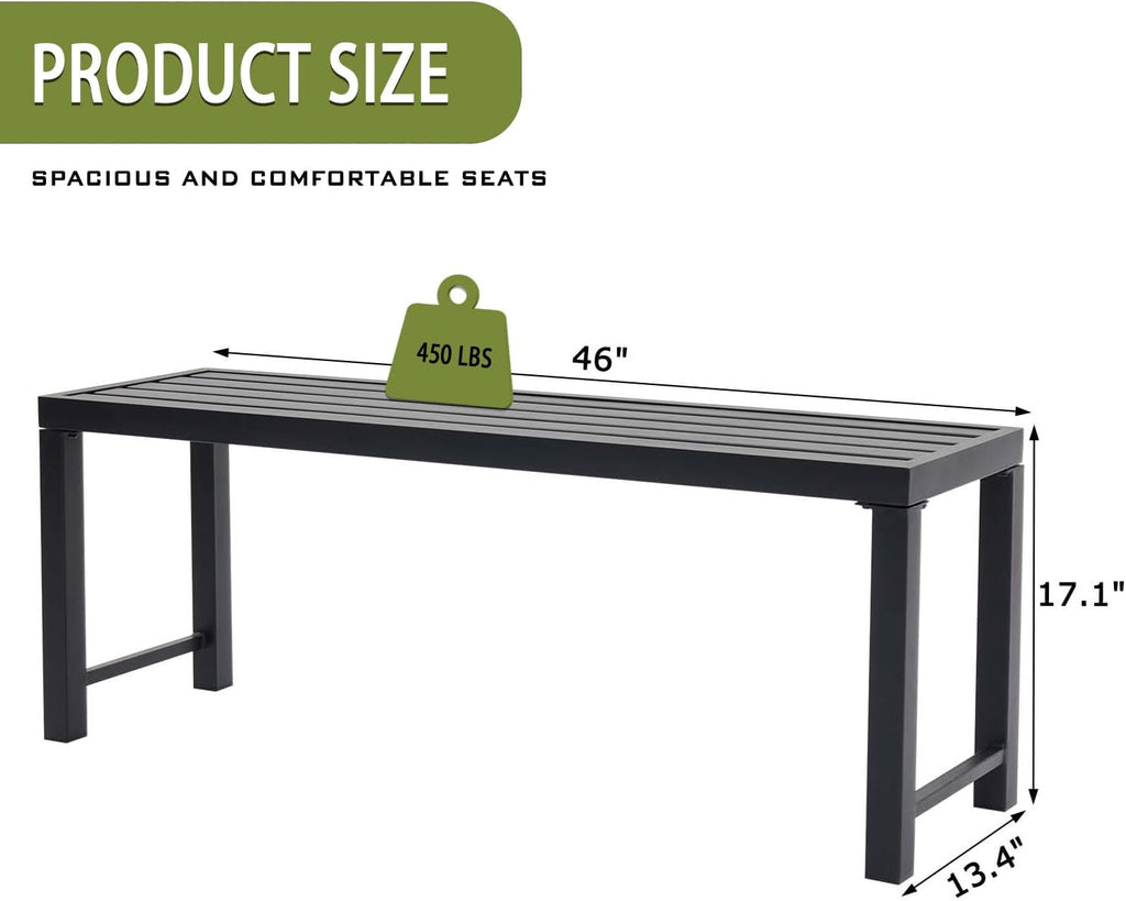 Outdoor Metal Backless Bench Weatherproof Patio Bench with Slatted Seat, All-Weather Garden Bench for Porch, Patio