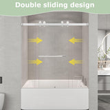 55"-60" W x 60" H Frameless Bathtub Shower Door, Double Sliding Shower Door, 5/16"(8mm) Clear Tempered Glass