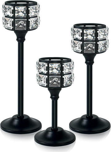 Crystal Metal Candle Holder, Square Crystal Beads Bling Tea Light Candlestick, Tall Votive Candelabra Elegant