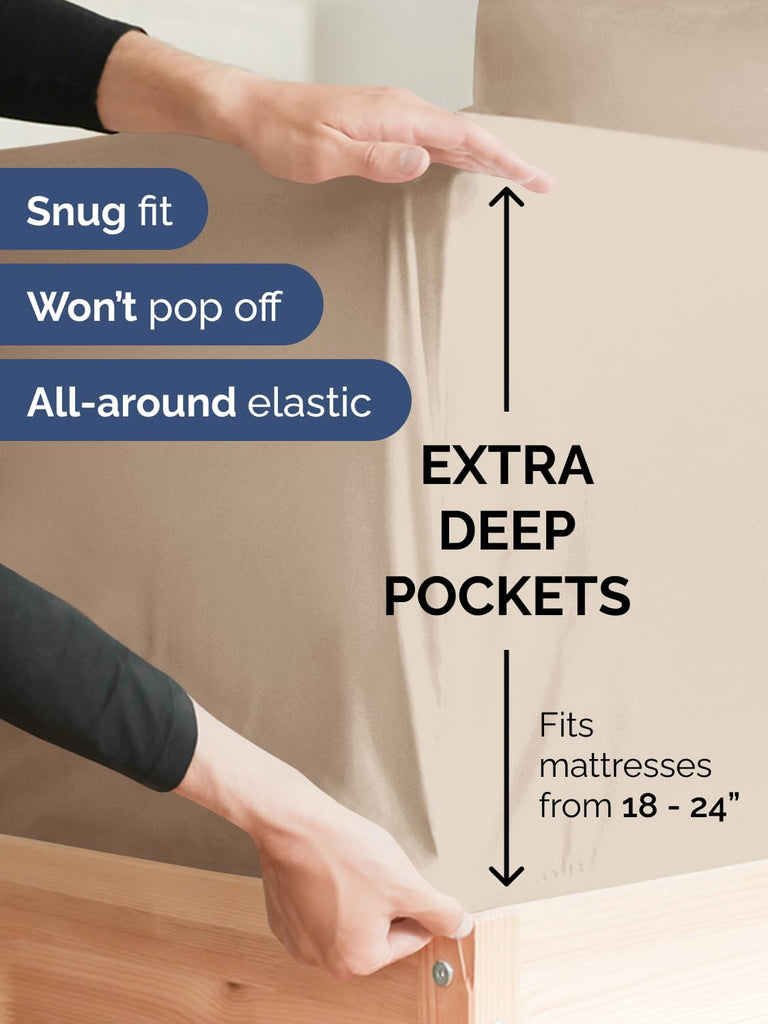 Extra Deep Twin Sheet Set - 4 Piece Breathable and Cooling Sheets - Wheat