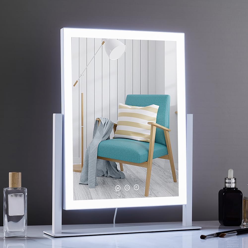 Lighted Makeup Mirror, 17.3" x 13" Hollywood Vanity Mirror with Lights, Three Color Lighting Modes, and 5X