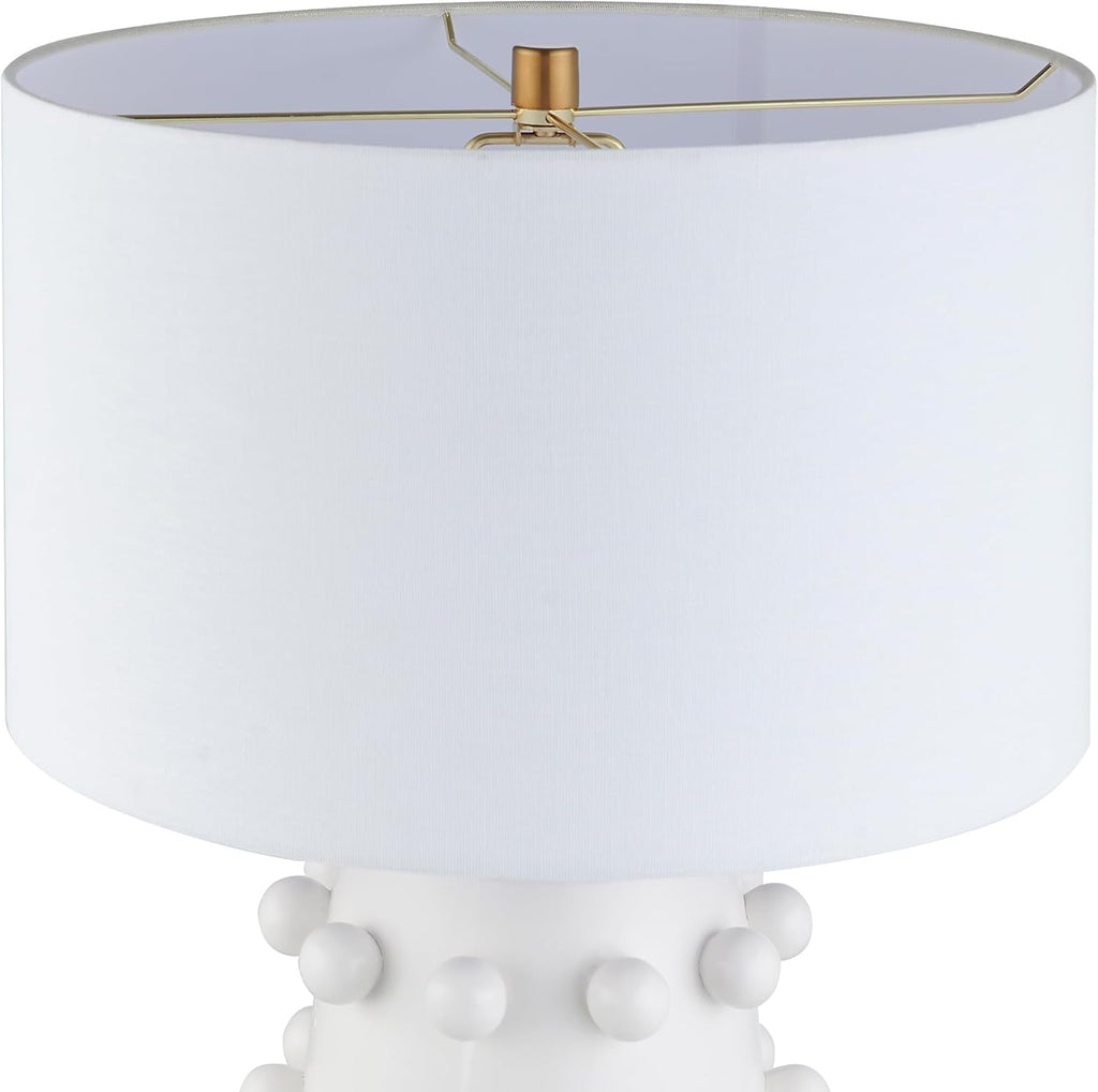 25.5'' Modern 1-Light Ceramic Table Lamp with Spherical Orbs on Lamp Body with White Fabric Drum Shade, or Office