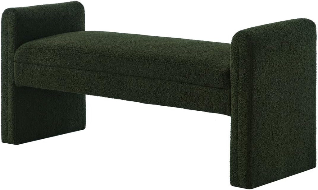 Modern Upholstered Bed Bench Covered with Soft Boucle Teddy Fabric, Lovely Entryway Bench Ottoman with
