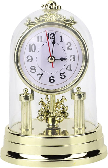 Vintage Table Clock, Mantel Domed Clock Antique Silent Tabletop Clocks European Retro Clocks with Glass Dome for Home Living Room Decor (Gold)
