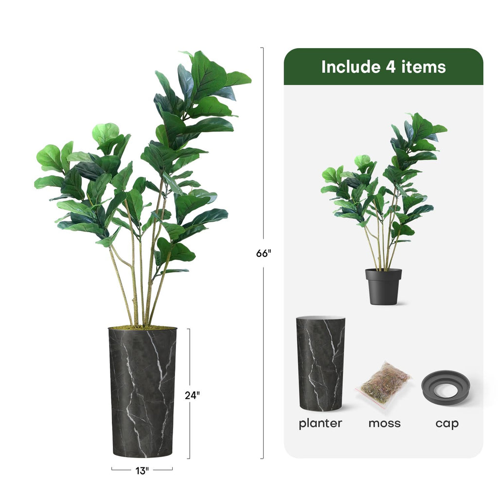 Artificial Tree in Modern Granite Effect, Fake Ficus Lyrata Silk Tree for Indoor and Outdoor Home Decoration - 66"