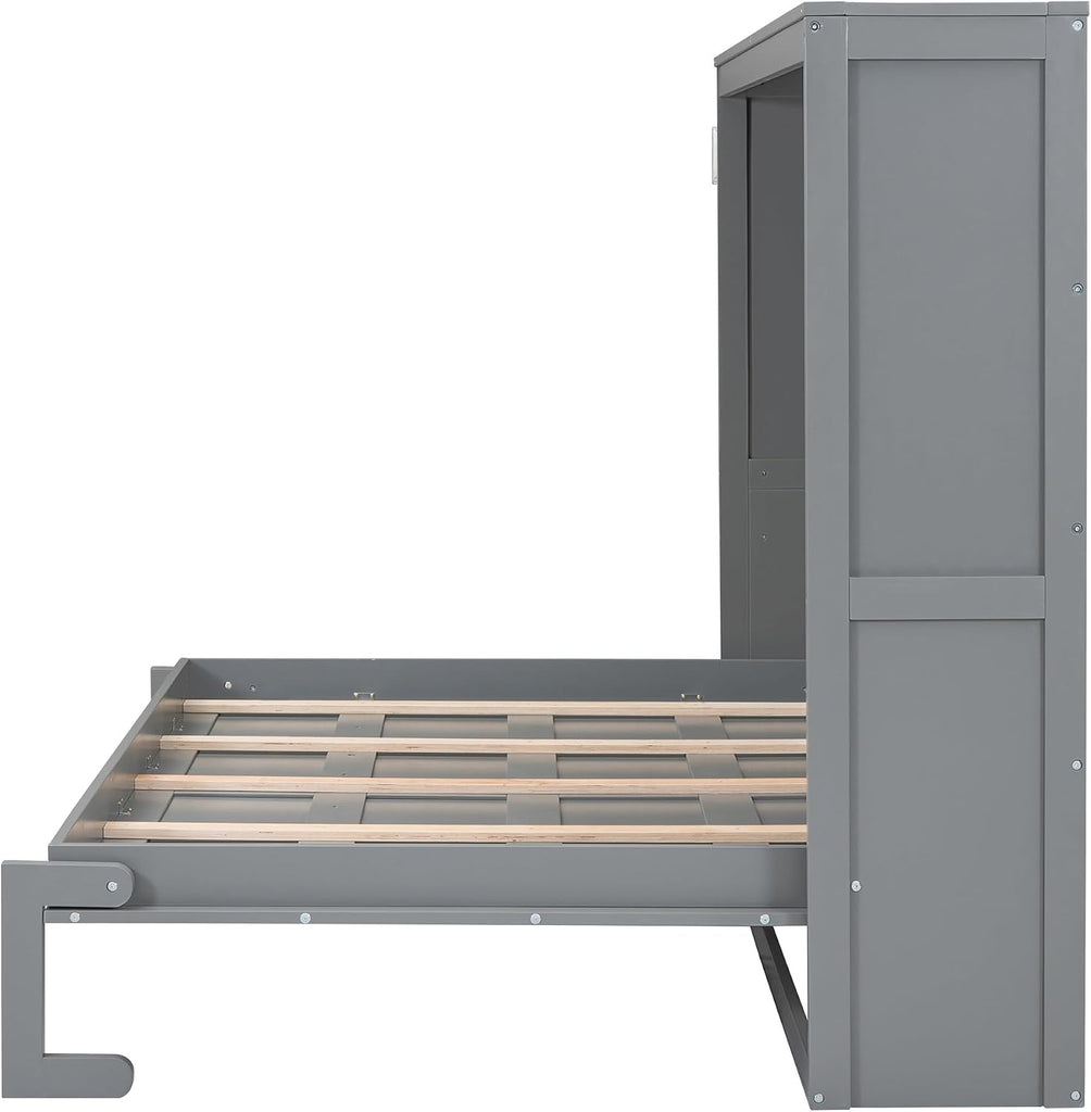 Full Murphy Bed with Storage Shelf, Wood Murphy Bed Cabinet for Home Office Studio, Can Be Folded into a Cabinet, No