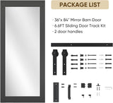 36in x 84in Mirror Barn Door with 6.6FT Sliding Door Hardware Kit Included, 1 Lites Full Length, Sol
