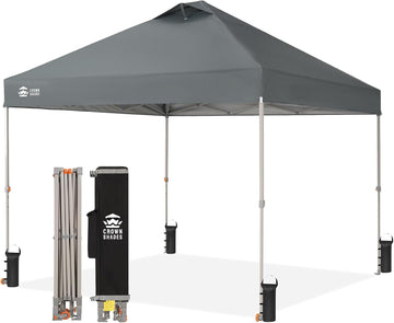 10x10 Pop Up Canopy Tent, Grid Grey | Beach Tent with One Push Setup,STO-N-Go Cover Bag,Silver Coated Top,Outdoor Sun