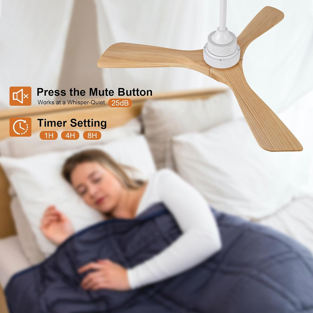 42 Inch Ceiling Fans with Lights and Remote, Dimmable, Natural Wood Ceiling Fan with Light