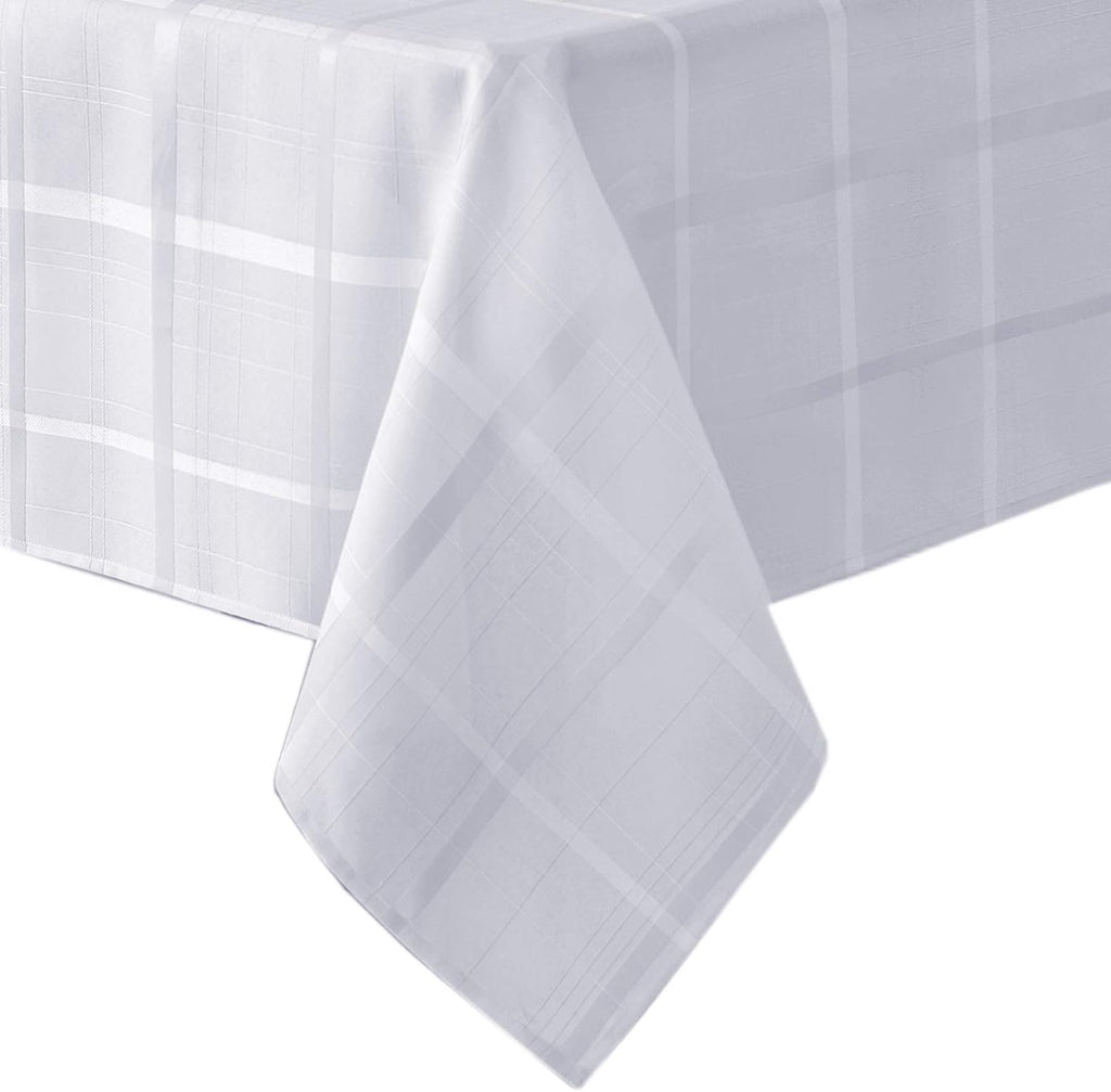 60 x 84 Inch Rectangle Fabric Tablecloth, Elegance Plaid, 100% Polyester, No Iron Soil Resistant Din